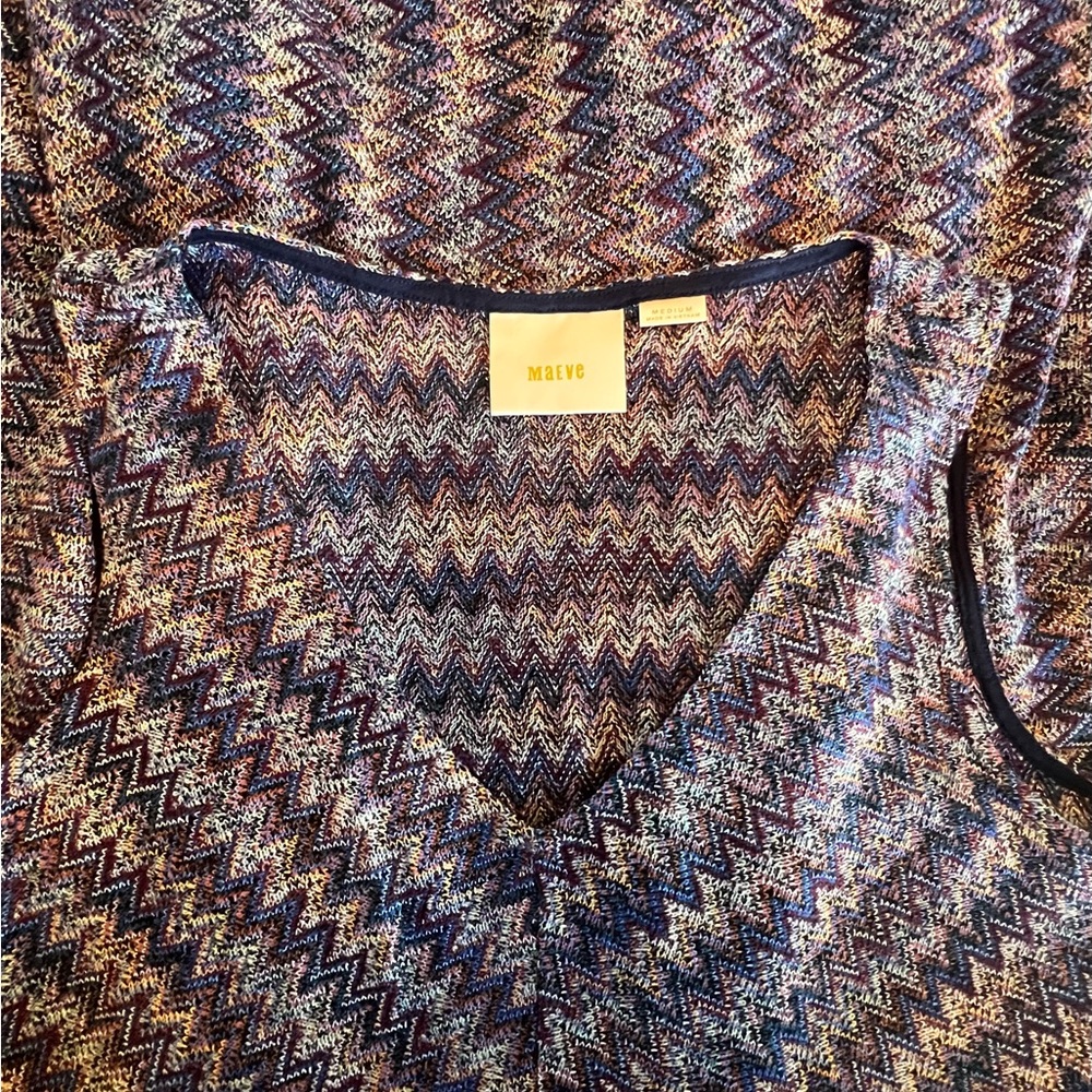 Maeve Anthropologie Westwater Dress Women's M Chevron Knit Flounce Hem